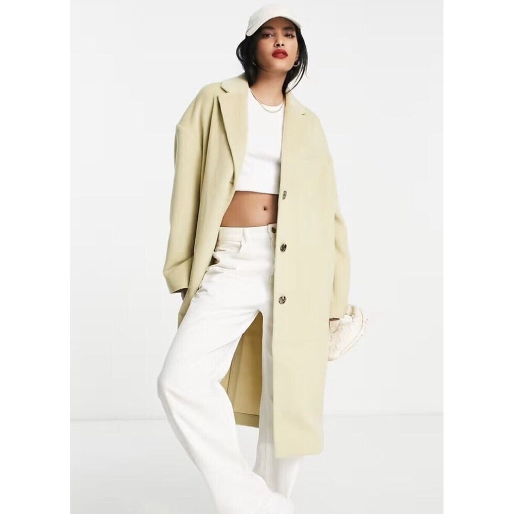 Topshop Coat Women's 8 Tall‎ Cream Slouchy Long NEW